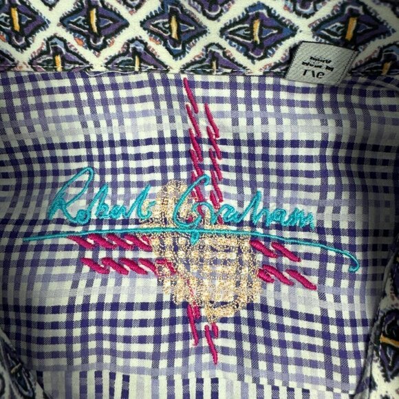 Robert Graham 100% Cotton Checkered Long Sleeve Button Down Shirt Men's SZ Large - Picture 5 of 9
